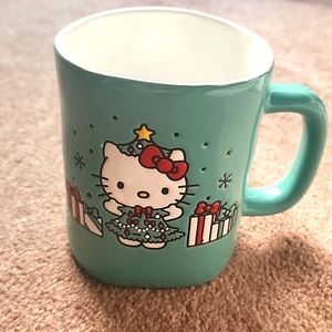 Hello Kitty Christmas Coffee Mug Cup 2023 Teal  Holiday 2-Sided Tea Cocoa Sanrio